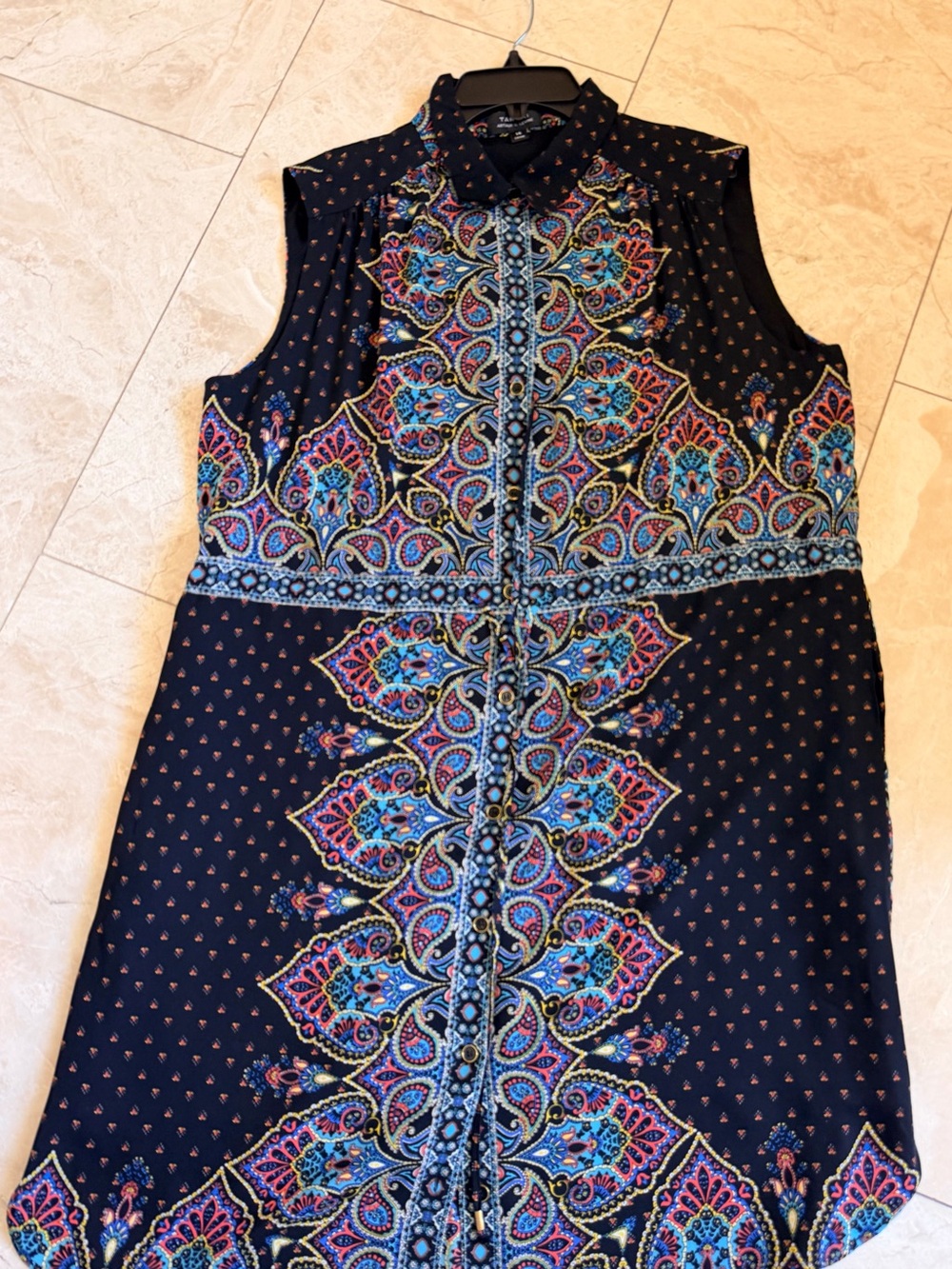 Sleeveless Paisley Midi Dress in Navy with Multicolor Print
